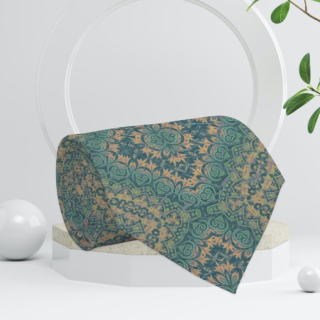 Cravate Boho Turquoise Et Beige Ancien En Danger (Créateur téléchargé)