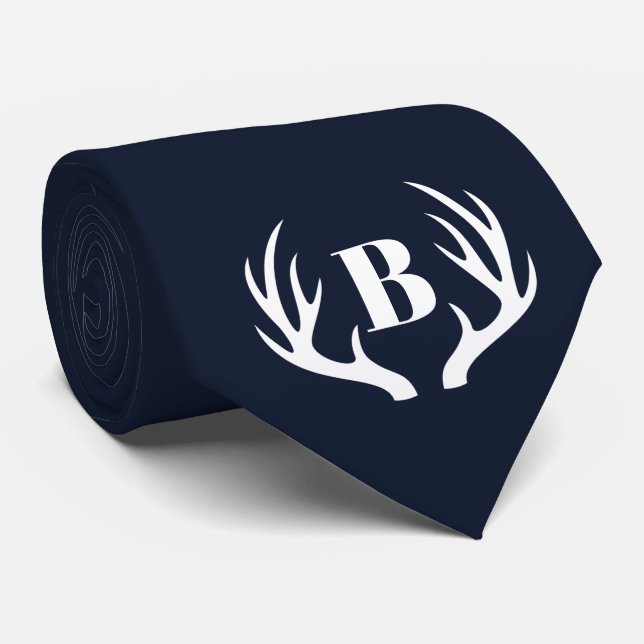Cravate Bois de cerf bleu et blanc pour hommes (Roulé)