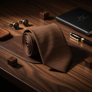 Cravate Bois de luxe acajou brun grain fin de menuiserie d
