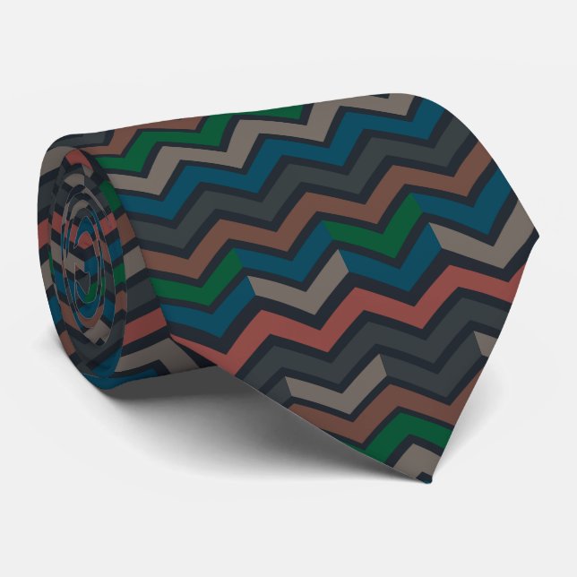 Cravate Bois sombre Terre Zigzag Chevron  (Roulé)