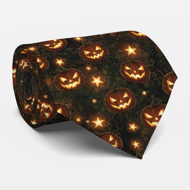 Cravate Bokeh Halloween Seamless | Glowing Jack-O’ Lantern (Roulé)