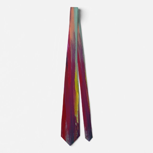 Cravate Bold Abstract Brushstroke Tie – Red, Yellow & Teal (Devant)