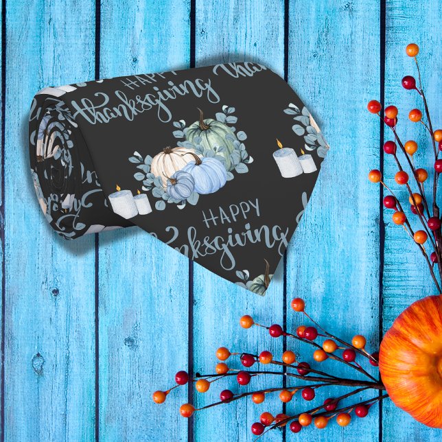 Cravate Bon thanksgiving en bleu sur noir | (Créateur téléchargé)