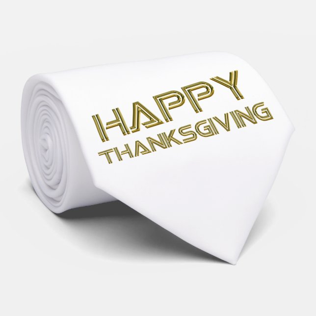 Cravate Bon thanksgiving Gold Typographie Blanc Élégant (Roulé)