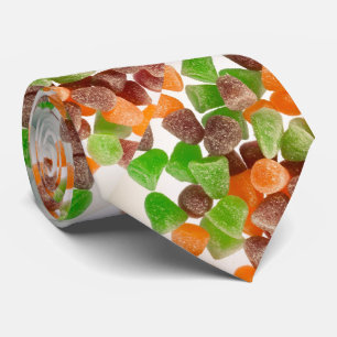 Cravate Bonbon gomme orange vert rouge saupoudré de motif