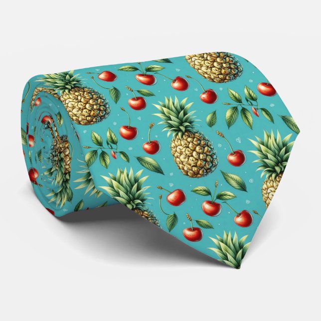 Cravate Bonheur Ananas Cerise (Roulé)