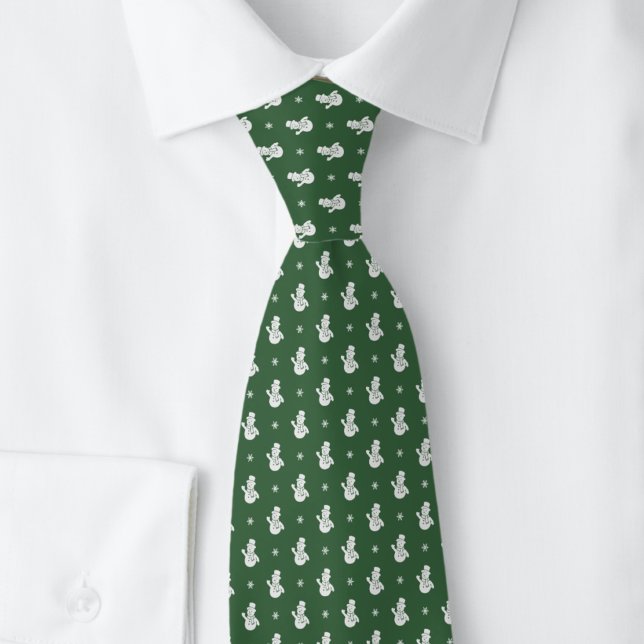 Cravate Bonhomme de neige de Noël sur fond vert (Créateur téléchargé)