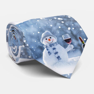 Cravate Bonhomme de neige de Noël Vin Vacances Mignon