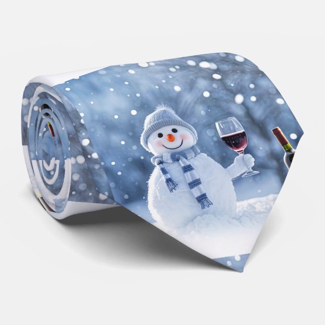 Cravate Bonhomme de neige de Noël Vin Vacances Mignon (Roulé)