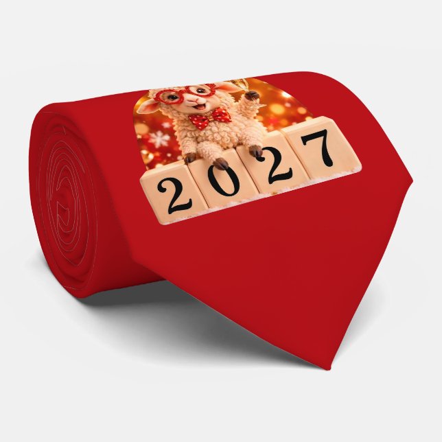 Cravate Bonne année 2027 Année de la Chèvre Mouton (Roulé)