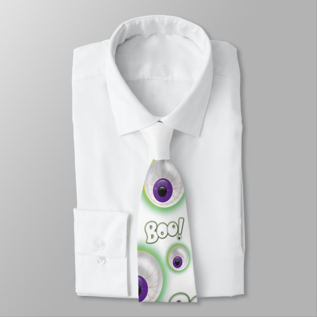 Cravate BOO Ghosts Halloween Flottant Purple Eyeball (Attaché)