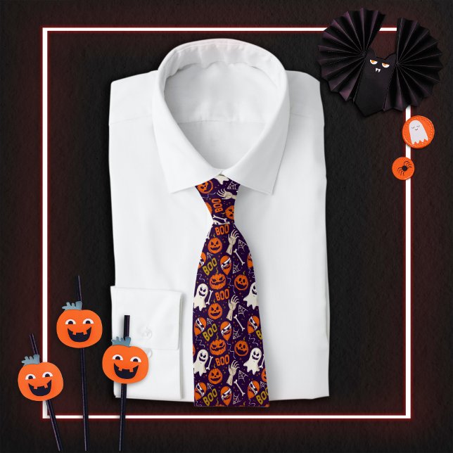 Cravate Boo Halloween Ghosts Orange Citrouilles Déplaisant (Créateur téléchargé)