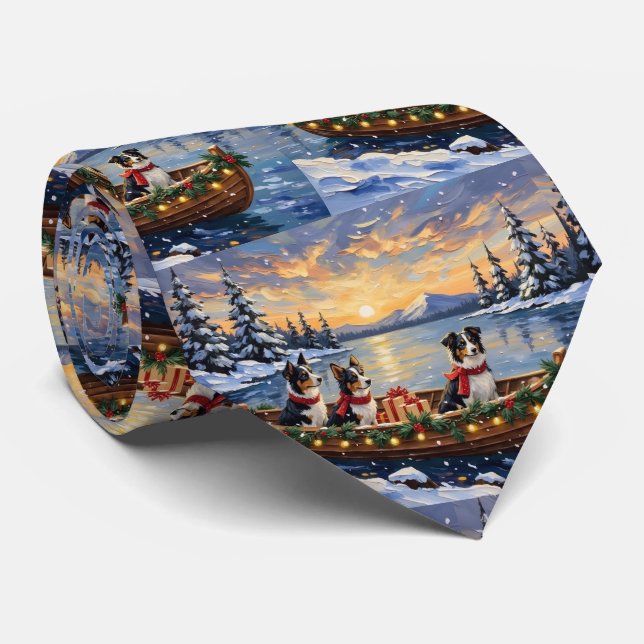 Cravate Border Collie Noël Bateau Fêtes (Roulé)