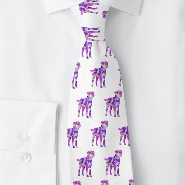 Cravate Bordure Chien Terrier Silhouette Purple Blanc Cou (Border Terrier purple abstract silhouette white neck tie)