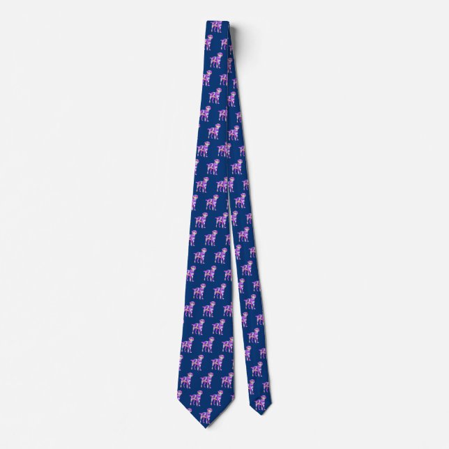 Cravate Bordure Chien Terrier Silhouette Purple Bleu Cou (Devant)