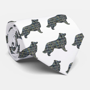 Cravate Bordure Collie Chien Jaune et Noir Grille Blanc