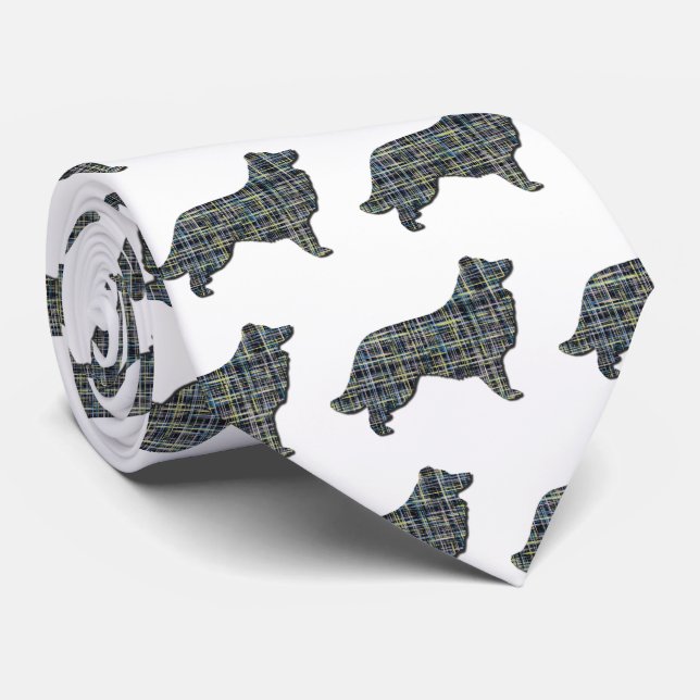 Cravate Bordure Collie Chien Jaune et Noir Grille Blanc (Roulé)