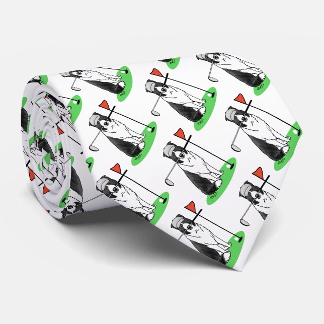 Cravate Bordure Collie Chien Jouer Golf (noir & blanc) Amu (Roulé)