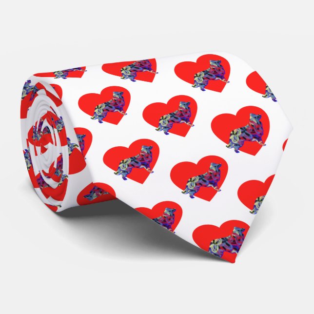 Cravate Bordure Collie Chien Rouge Saint-Valentin Cou blan (Roulé)