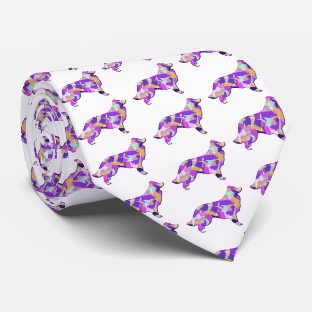 Cravate Bordure Collie Chien Silhouette Purple Blanc Cou (Roulé)