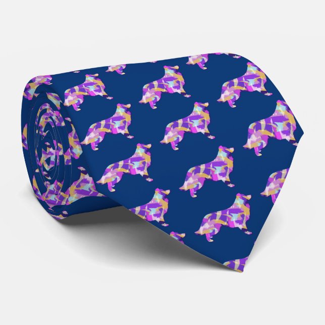 Cravate Bordure Collie Chien Silhouette Purple Bleu Cou (Roulé)