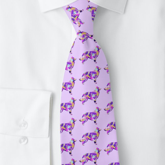 Cravate Bordure Collie Chien Silhouette Purple Lt Purple C (Border Collie silhouette tie)