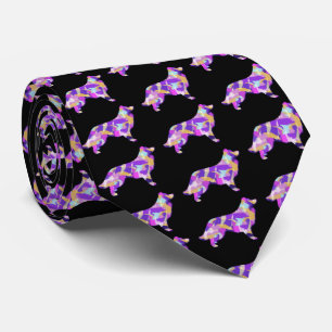 Cravate Bordure Collie Chien Silhouette Violet Noir Cou