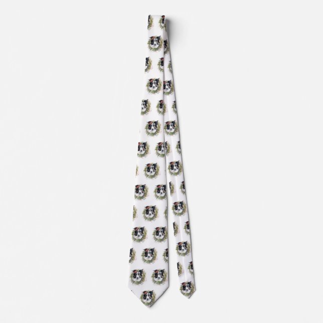 Cravate Bordure Collie Fête de Noël Wreath Pup (Devant)