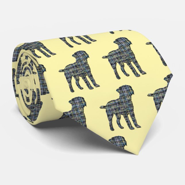 Cravate Bordure Terrier Chien Silhouette Y&B Grille Jaune (Roulé)