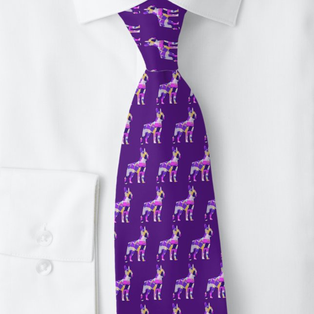 Cravate Boston Terrier Chien Silhouette Purple Dark Cou (Boston terrier colourful silhouette pattern purple tie)