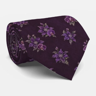 Cravate botanique Clematite Orchidée Violet Foncé