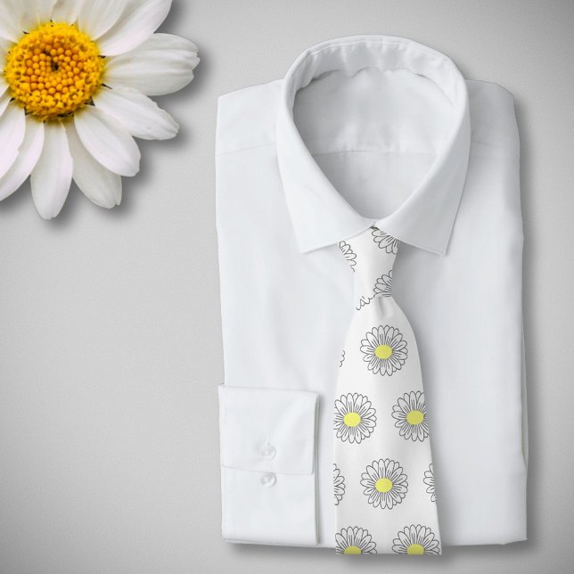 Cravate Botanique Daisy Pastel Fleur Blanc (Daisy Flower White Neck Tie)
