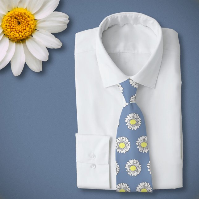 Cravate Botanique Daisy Pastel Fleur Bleu (Daisy Flower Blue Neck Tie)