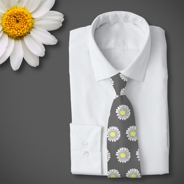 Cravate Botanique Daisy Pastel Fleur Grey (Daisy Flower Gray Neck Tie)