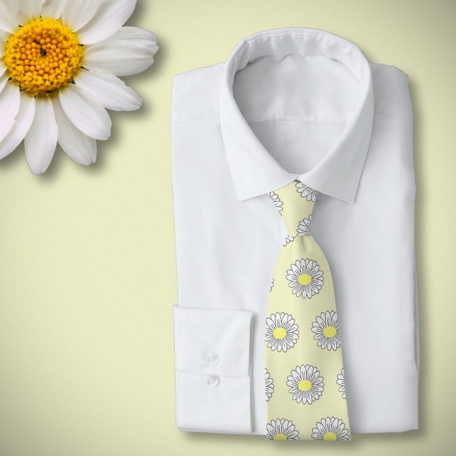 Cravate Botanique Daisy Pastel Fleur Jaune (Daisy Flower Yellow Neck Tie)