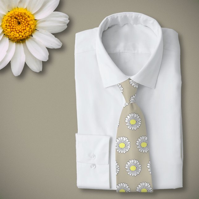 Cravate Botanique Daisy Pastel Flower Brown (Daisy Flower Light Brown Neck Tie)