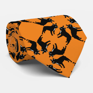 Cravate Bouledogue français bw sur orange