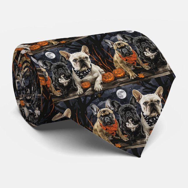 Cravate Bouledogue français Halloween Épouvantable (Roulé)