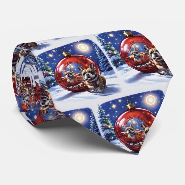 Cravate Bouledogue français Noël French Bullog (Roulé)