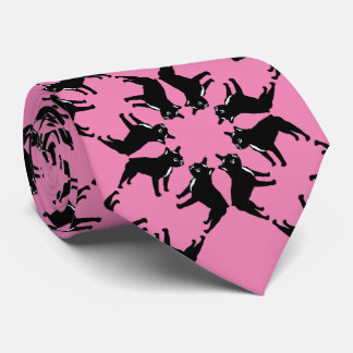 Cravate Bouledogue français sur fond rose