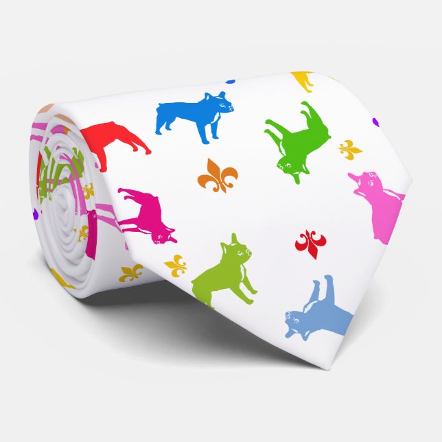 Cravate Bouledogues français colorés (Roulé)
