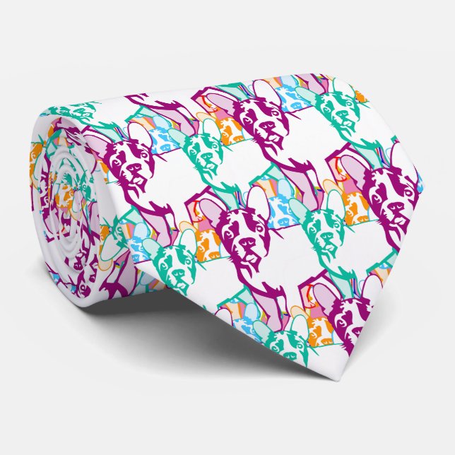 Cravate Bouledogues français colorés (Roulé)