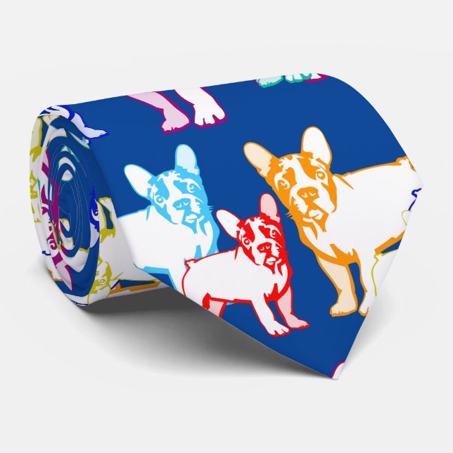 Cravate Bouledogues français colorés (Roulé)