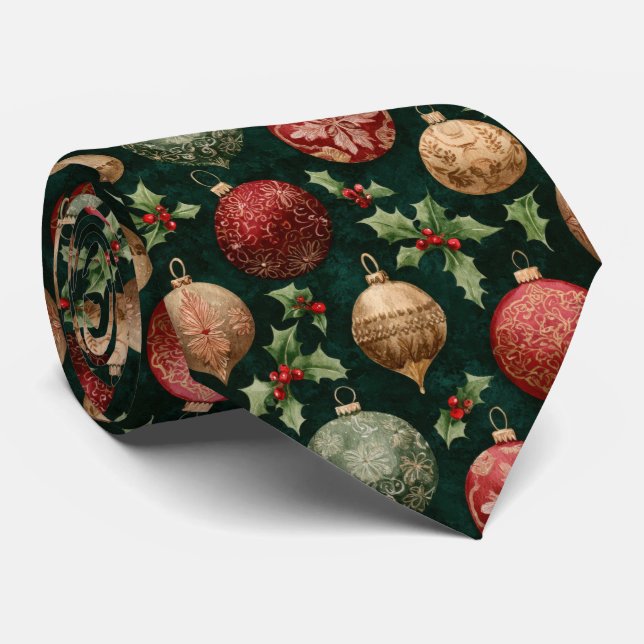 Cravate Boules de Noël élégantes et festives  (Roulé)