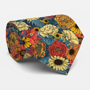 Cravate Bouquet de fleurs - roses, pivoines, marguerites e