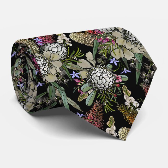 Cravate Bouquet de fleurs Wild Bush - Protea & Grevillea (Roulé)