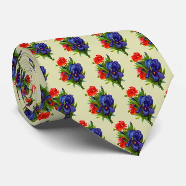 Cravate Bouquet vintage Art Blue Iris Motif (Roulé)