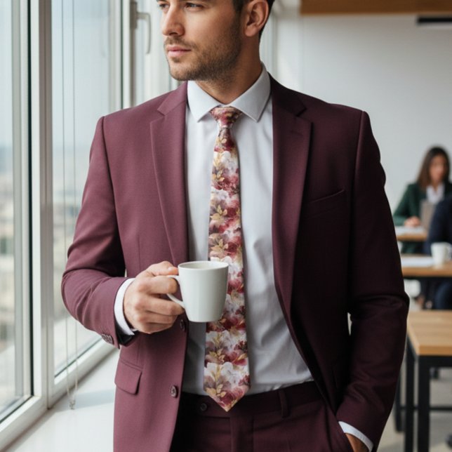 Cravate Bourgogne et or Parties scintillant floral Agate C (Créateur téléchargé)