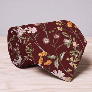 Cravate Bourgogne Fleur sauvage Jardin Fleurs de Printemps