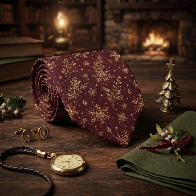 Cravate Bourgogne Flocon de Neige Noël (Créateur téléchargé)